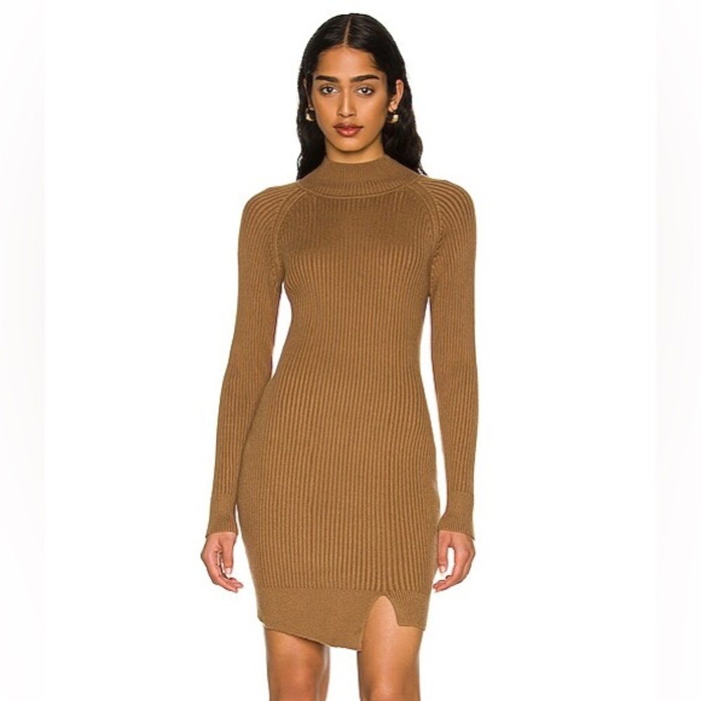 Bardot Beige Ribbed Knit Sweater Long Sleeve Dress | Medium